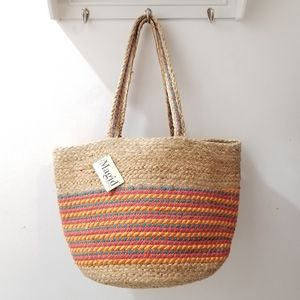 Magid Eco-friendly Large Multi Stripe Jute Beach Tote Bag NWT
